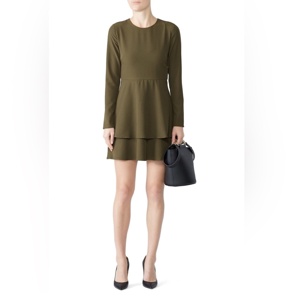Hutch Olive Crepe Long Sleeve Tiered Skirt Cami Dress, Size 10